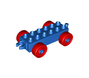 LEGO Duplo Blue Car Chassis 2 x 6 with Red Wheels (Modern Open Hitch) (14639 / 74656)