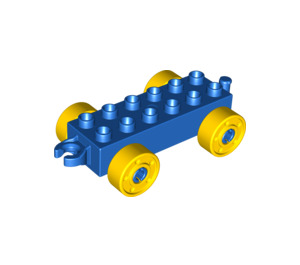 LEGO Duplo Blauw Auto Chassis 2 x 6 met Geel Wielen (moderne open trekhaak) (10715 / 14639)