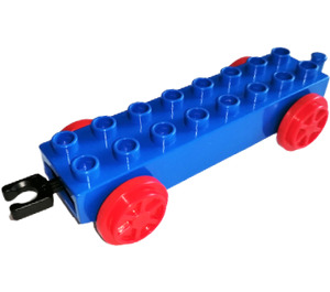 Duplo Blue Train Carriage 2 x 8 with Red Wheels and Movable Hook