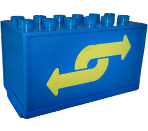 Duplo Blue truck container 6 x 3 with yellow sliding door and arrows