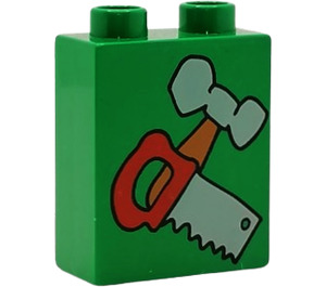 LEGO Duplo Brick 1 x 2 x 2 with Hammer and Saw Pattern without Bottom Tube (4066)