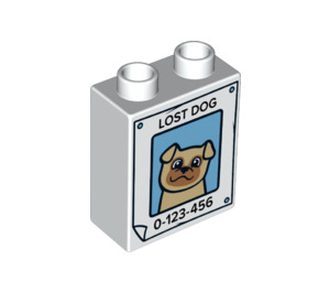 LEGO Duplo Brick 1 x 2 x 2 with Lost Dog Poster with Bottom Tube (15847 / 77796)