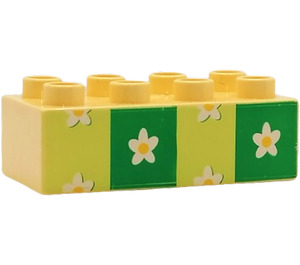 LEGO Duplo Brick 2 x 4 with Flowery Wallpaper (Yellow/Green Stripes) (3011 / 31459)