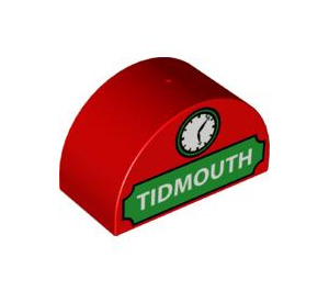 LEGO Duplo Brick 2 x 4 x 2 with Curved Top with 'Tidmouth' sign with Clock (31213 / 53163)