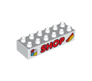 LEGO Duplo Duplo Brick 2 x 6 with Ice Cream Cone, 'SHOP', and Hot Dog (2300 / 10203)