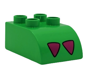 LEGO Duplo Leuchtend grün Backstein 2 x 3 mit Gebogenes Oberteil mit Pink Triangles (2302)
