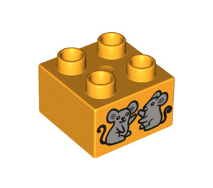 LEGO Duplo Bright Light Orange Brick 2 x 2 with Two Grey Mice (3437 / 16236)