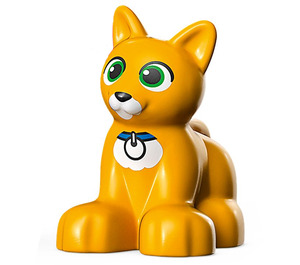 LEGO Duplo Helles Licht Orange Katze (Sitting) mit Green Augen und Blau Collar (1348)