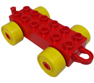 LEGO Duplo Auto Chassis 2 x 6 mit Gelb Räder (Geschlossenes Kupplungsende)