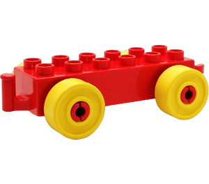 LEGO Duplo Auto Chassis 2 x 6 met Geel Wielen (Oudere open trekhaak)