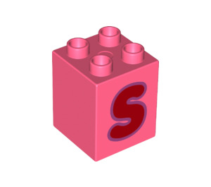 LEGO Duplo Koralle Backstein 2 x 2 x 2 mit Letter "S" Dekoration (31110 / 65940)