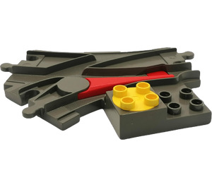 LEGO Duplo Dark Gray Duplo Train Track Point Y with Red Frog and Yellow Switch