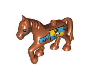 LEGO Duplo Dunkelorange Pferd mit Flagge auf Seite (1376 / 15994)