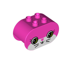 LEGO Duplo Dark Pink Duplo Brick 2 x 4 x 2 with Rounded Ends with Pink cat face (6448 / 15986)