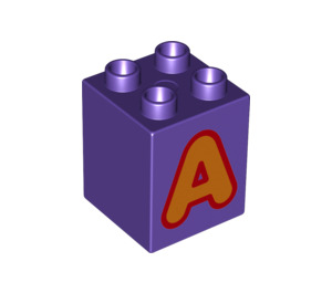 LEGO Duplo Dark Purple Brick 2 x 2 x 2 with 'A' (21274 / 31110)