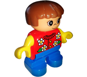 LEGO Duplo Girl with blue legs and red torso with flowers Duplo Figure