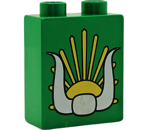 LEGO Duplo Green Brick 1 x 2 x 2 with Sun and Horns without Bottom Tube (4066)
