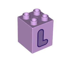 LEGO Duplo Lavendel Backstein 2 x 2 x 2 mit Letter "L" Dekoration (31110 / 65929)