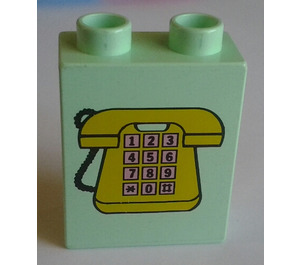 LEGO Duplo Light Green Brick 1 x 2 x 2 with Phone without Bottom Tube (4066 / 42657)