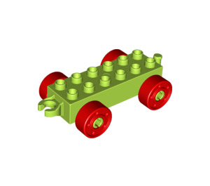 LEGO Duplo Chaux Auto Châssis 2 x 6 avec rouge roues (Attelage ouvert moderne) (14639 / 74656)