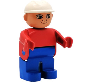 LEGO Duplo Male, Blue Legs, Red Top, White Construction Hat