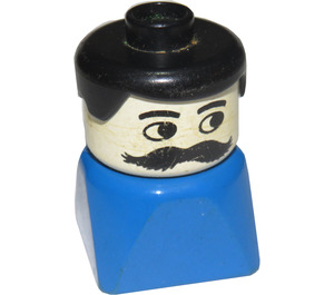 LEGO Duplo Mannelijk aan Blauw Basis, Zwart Haar, Snor Duplo-figuur