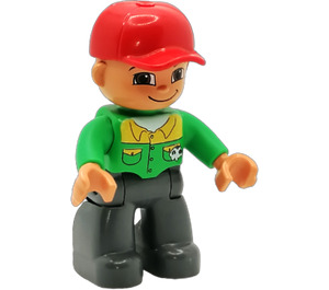 LEGO Duplo Männlich mit Leuchtendes Grün Hemd mit Knöpfe Duplo-Figur mit flachem Lächeln