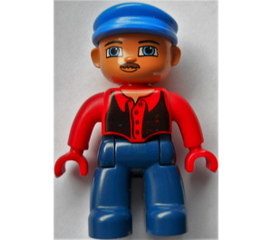 LEGO Duplo Man med Mustasch och Röd och Svart Skjorta med Knappar Duplo figur