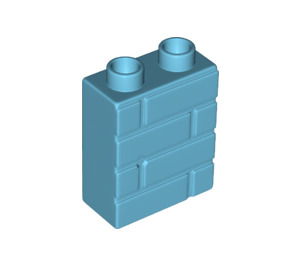 LEGO Duplo Medium azuurblauw Steen 1 x 2 x 2 met Steen Muur Patroon (25550)