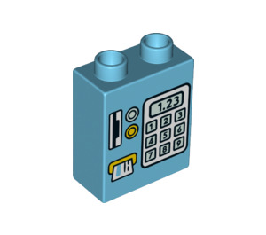 LEGO Duplo Medium Azure Brick 1 x 2 x 2 with Keypad, Card Reader, and '1.23' Display with Bottom Tube (15847 / 77954)