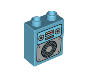 LEGO Duplo Medium Azure Brick 1 x 2 x 2 with Speaker and dials with Bottom Tube (15847 / 33249)
