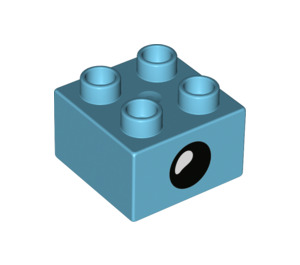 LEGO Duplo Azure moyen Brique 2 x 2 avec Noir Cercle avec blanc blob (3437 / 67315)