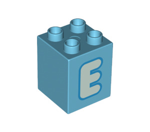 LEGO Duplo Medium Azure Duplo Brick 2 x 2 x 2 with Letter "E" Decoration (31110 / 65972)