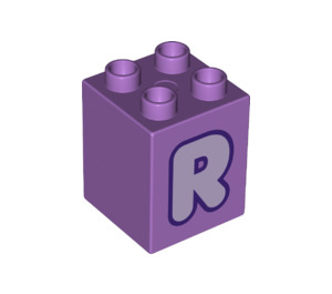 LEGO Duplo Mittlerer Lavendel Backstein 2 x 2 x 2 mit Letter "R" Dekoration (31110 / 65939)