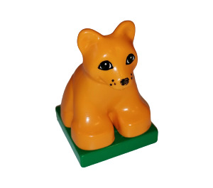 LEGO Duplo Medium Orange Lion Cub sitting on green base