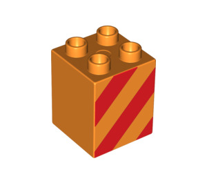 Duplo Orange Brick 2 x 2 x 2 with Red diagonal stripes (12773 / 31110)