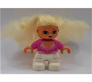 LEGO Duplo Princess, White Legs, Dark Pink Top, Blond Combing Hair Duplo Figure