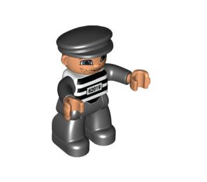 LEGO Duplo Prisoner with Black and White Striped Shirt and Number 62019 with Light Flesh Hands Duplo Figure