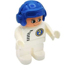 LEGO Duplo Racer, Wit Overalls met Blauw Helm Duplo-figuur