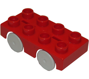 LEGO Duplo rot Auto Base 2 x 4 mit Grau Räder