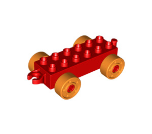 LEGO Duplo Red Chassis 2 x 6 with Orange Wheels (2312 / 14639)