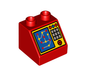 LEGO Duplo Rood Helling 2 x 2 x 1.5 (45°) met Computer Screen (6474 / 82293)