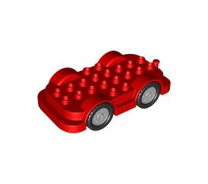LEGO Duplo Red Wheelbase 4 x 8 with Medium Stone Grey Wheels (15319 / 24911)