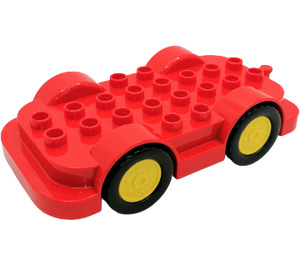 LEGO Duplo Rood Wheelbase 4 x 8 met Geel Wielen (15319 / 24911)