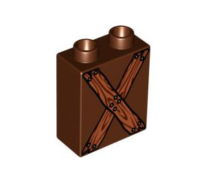 Duplo Reddish Brown Brick 1 x 2 x 2 with 2 Crossed Boards without Bottom Tube (4066 / 52644)