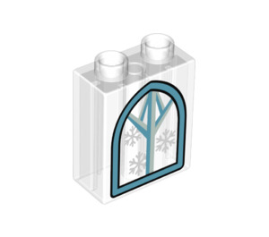 LEGO Duplo Transparent Brick 1 x 2 x 2 with arched window and snowflakes with Bottom Tube (15847 / 52335)
