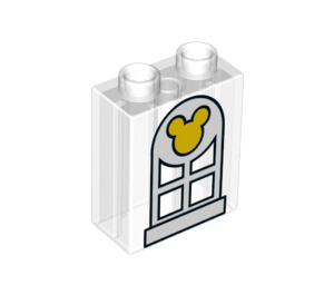 LEGO Duplo Transparent Brick 1 x 2 x 2 with Window and Mickey Mouse Motif with Bottom Tube (15847 / 52330)