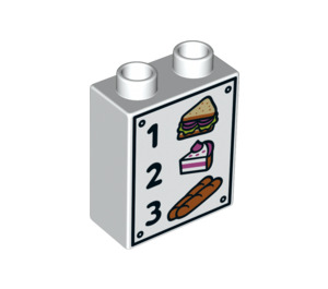 LEGO Duplo White Brick 1 x 2 x 2 with 1 Sandwich 2 Pie 3 Bread without Bottom Tube (4066 / 19338)