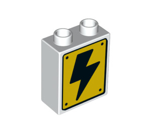LEGO Duplo White Brick 1 x 2 x 2 with Lightning Bolt on Yellow Background with Bottom Tube (15847 / 78739)