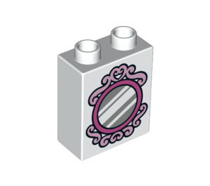 LEGO Duplo blanc Brique 1 x 2 x 2 avec pink framed mirror avec tube inférieur (15847 / 28933)